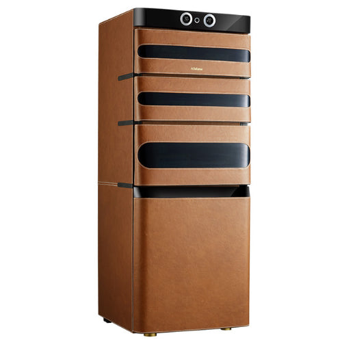 Afidano 1200 count cigar humidor with genuine leather exterior, Spanish cedar drawers, fingerprint lock, and climate control system for premium cigar preservation.