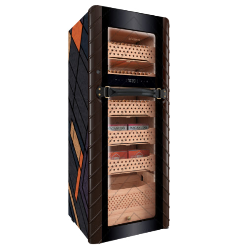 Afidano Sculptural C5 cigar humidor with sculptural design, Spanish cedar drawers, fingerprint lock, LED lighting, and precision climate control for storing up to 1,600 cigars.