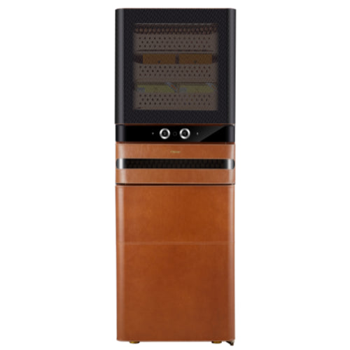 Afidano 2200 count cigar humidor with genuine leather exterior, Spanish cedar drawers, fingerprint lock, LED lighting, and advanced climate control for luxury cigar preservation.