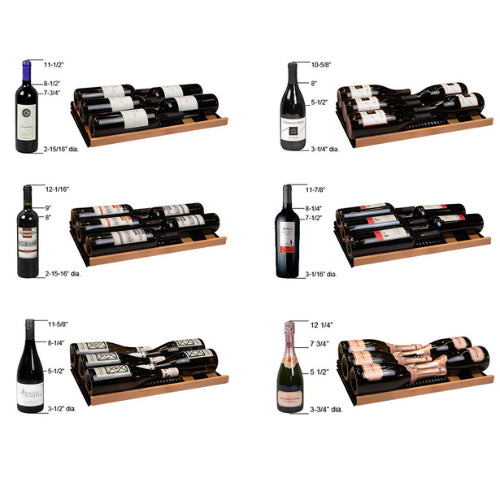 Allavino Reserva 67 bottle single zone wine refrigerator with black UV-resistant glass door, Tru-Vino temperature control, and adjustable wood-front shelves.