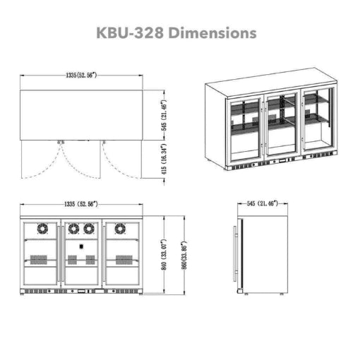 KingsBottle triple-door outdoor beverage cooler with stainless steel body, Embraco compressor, Carel digital control, and 324 can or 190 bottle capacity.