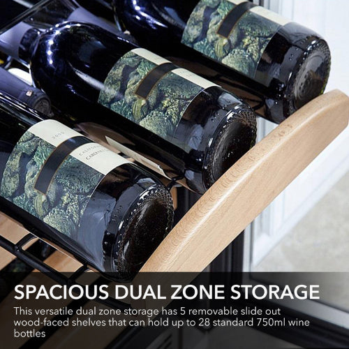 Whynter BWR-281DZ 28-bottle dual zone wine cooler with stainless steel trim and wood shelves