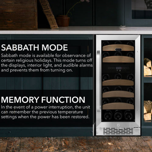 Whynter BWR-281DZ 28-bottle dual zone wine cooler with stainless steel trim and wood shelves