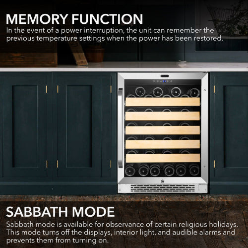 Whynter BWR-541STS 54-bottle stainless steel wine cooler with wood shelves and digital temperature control
