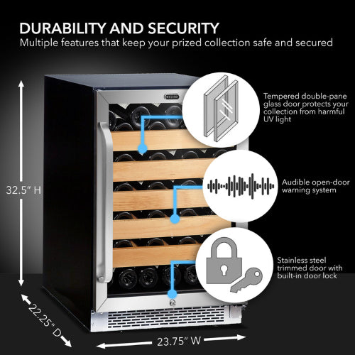 Whynter BWR-541STS 54-bottle stainless steel wine cooler with wood shelves and digital temperature control