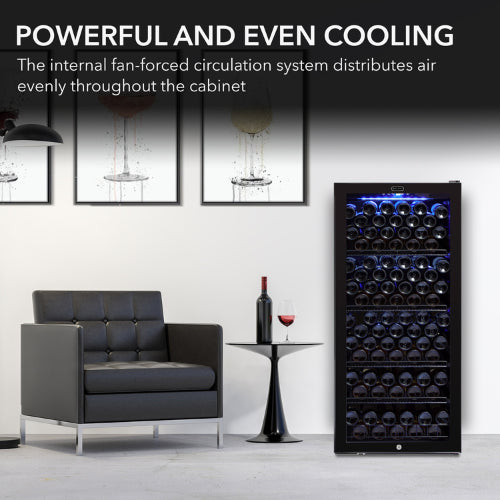 Whynter FWC-1201BB 124-bottle black wine refrigerator with LED lighting and digital temperature control