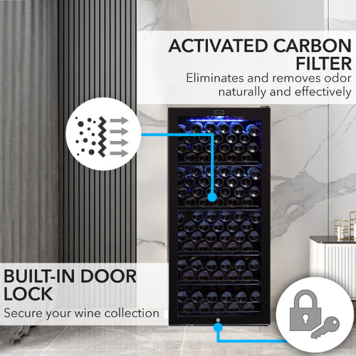 Whynter FWC-1201BB 124-bottle black wine refrigerator with LED lighting and digital temperature control