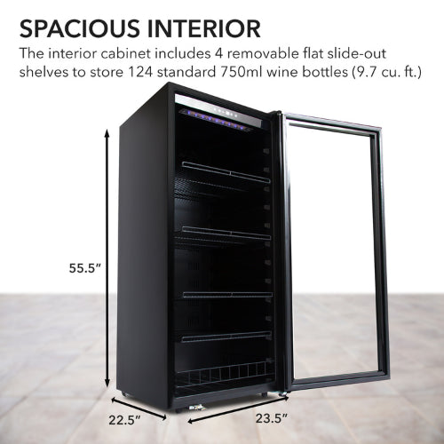 Whynter FWC-1201BB 124-bottle black wine refrigerator with LED lighting and digital temperature control