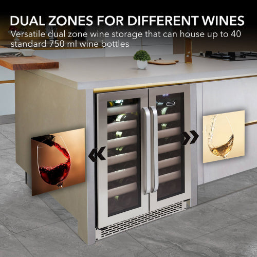 Whynter BWR-401DS 40 Bottle Dual Zone Built-In Wine Cooler with Seamless Stainless Steel Door