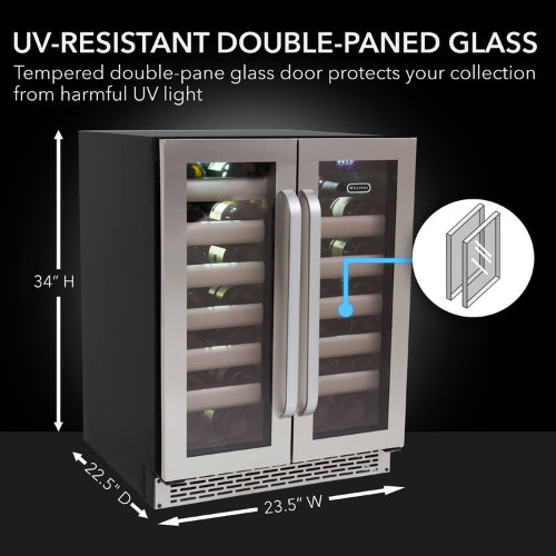 Whynter BWR-401DS 40 Bottle Dual Zone Built-In Wine Cooler with Seamless Stainless Steel Door