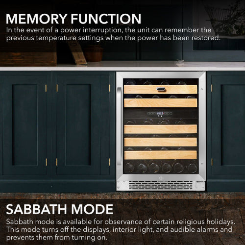 Whynter BWR-462DZ 46 Bottle Dual Zone Built-In Wine Cooler with Wood Shelves