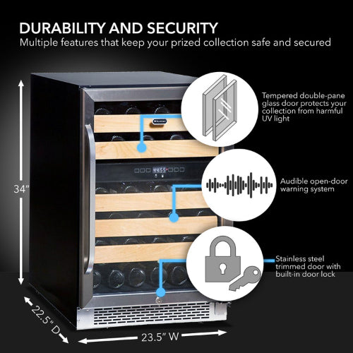 Whynter BWR-462DZ 46 Bottle Dual Zone Built-In Wine Cooler with Wood Shelves