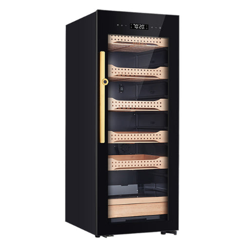 Afidano B4 electric cigar humidor with low-E glass door, Spanish cedar drawers, fingerprint lock, LED lighting, and precision climate control for storing up to 1,200 cigars.