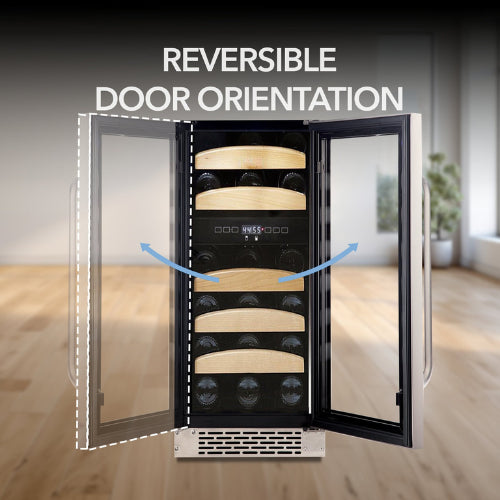 Whynter BWR-281DZ 28-bottle dual zone wine cooler with stainless steel trim and wood shelves