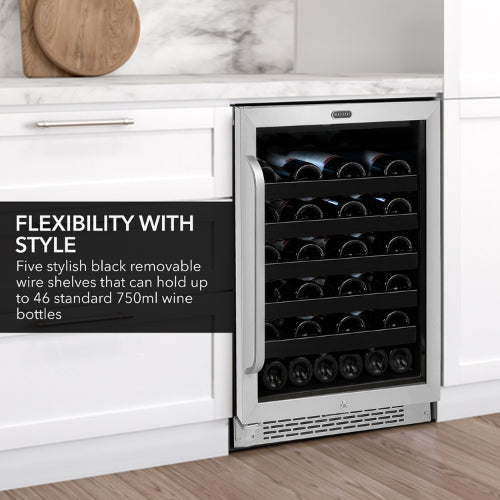 Whynter BWR-408SB stainless steel 46-bottle wine cooler with digital controls and reversible door