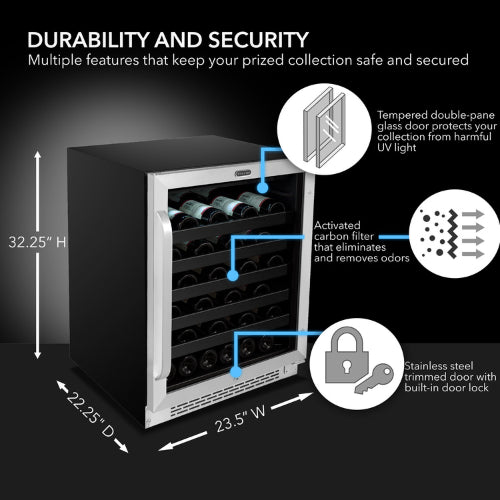 Whynter BWR-408SB stainless steel 46-bottle wine cooler with digital controls and reversible door