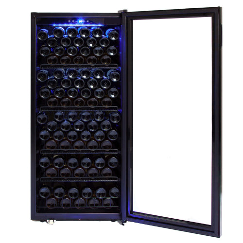 Whynter FWC-1201BB 124-bottle black wine refrigerator with LED lighting and digital temperature control