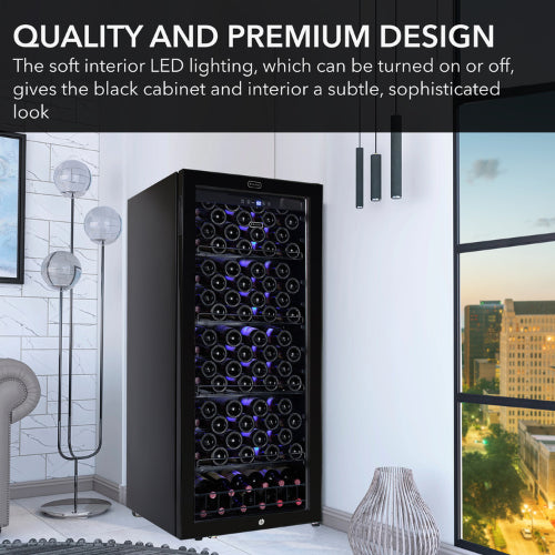 Whynter FWC-1201BB 124-bottle black wine refrigerator with LED lighting and digital temperature control