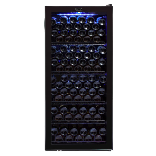 Whynter FWC-1201BB 124-bottle black wine refrigerator with LED lighting and digital temperature control