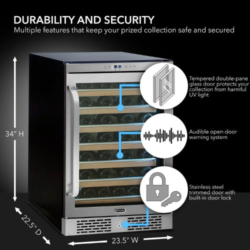 Whynter BWR-545XS 54 Bottle Built-In Wine Cooler with Spectrum Lightshow and Wood Shelves
