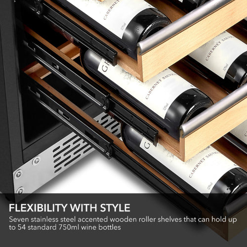 Whynter BWR-545XS 54 Bottle Built-In Wine Cooler with Spectrum Lightshow and Wood Shelves