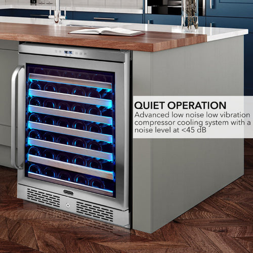 Whynter BWR-545XS 54 Bottle Built-In Wine Cooler with Spectrum Lightshow and Wood Shelves