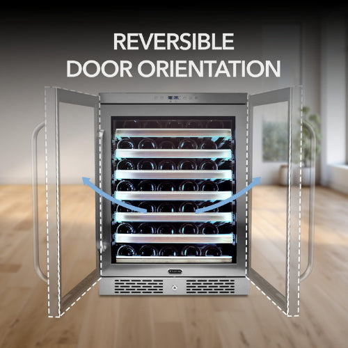 Whynter BWR-545XS 54 Bottle Built-In Wine Cooler with Spectrum Lightshow and Wood Shelves